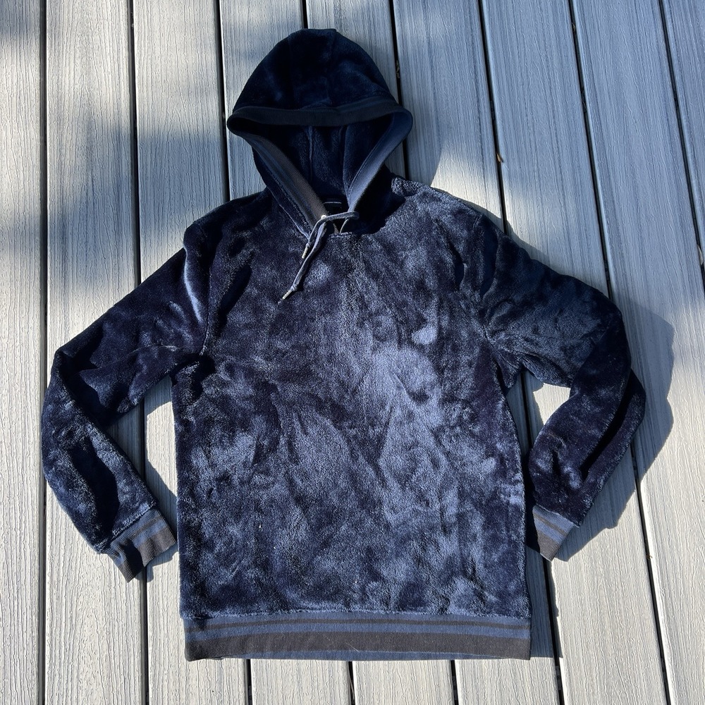 INC International Concepts Velour Pullover Hoodie Navy Blue Plush Men's Medium